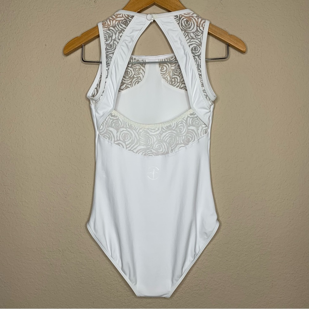 Wear Moi White Noelie Burnout Tulle Insert Keyhole Back Tank Leotard - Picture 5 of 16
